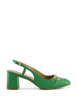 Dune London Womens Leather Block Heel Slingback Shoes - 5 - Green, Green