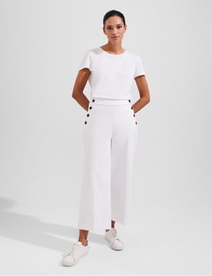 Hobbs Womens Cotton Blend Wide Leg Cropped Trousers - 10 - White, White
