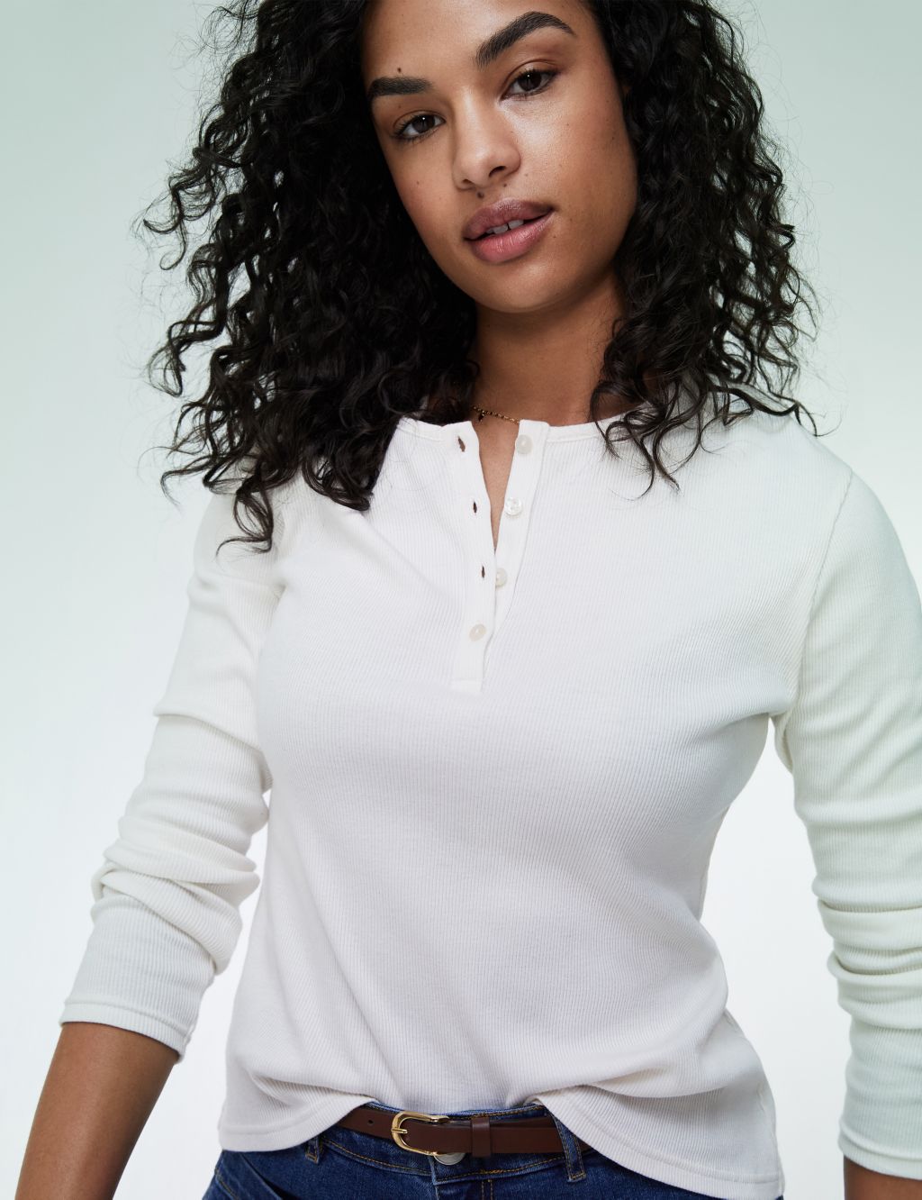 Pure Cotton Ribbed Henley Top