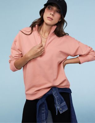 Baukjen Womens Cotton Rich Funnel Neck Half Zip Sweatshirt - 18 - Pink, Pink