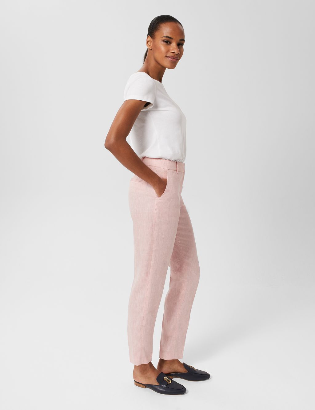 Pure Linen Tapered Ankle Grazer Trousers image 2