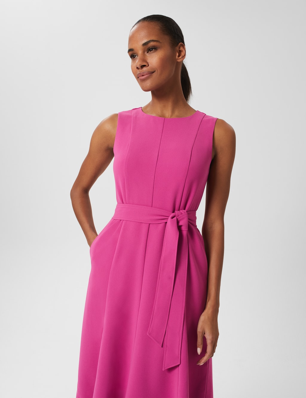 Round Neck Belted Knee Length Swing Dress image 2