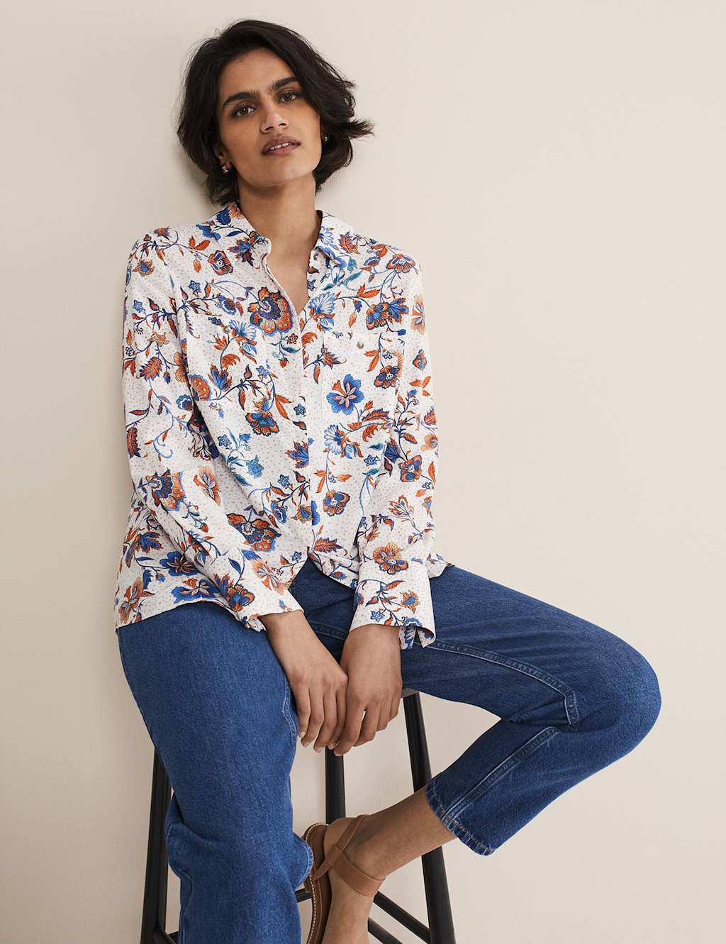 Floral Collared Button Through Shirt image 2