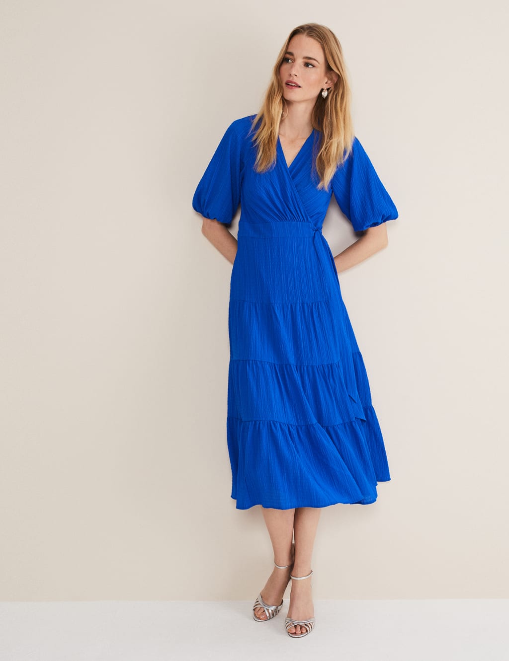 V-Neck Tie Waist Midi Wrap Dress