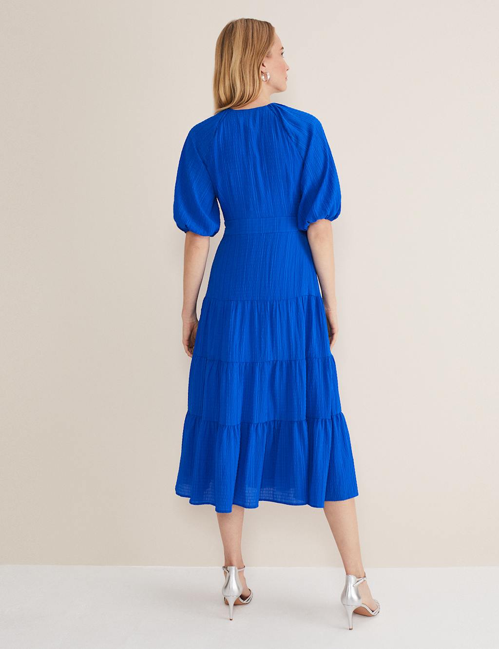 V-Neck Tie Waist Midi Wrap Dress image 3