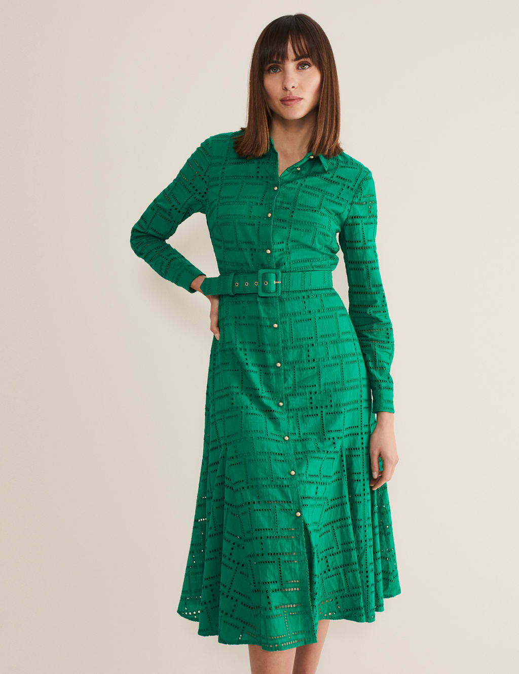 Pure Cotton Broderie Midi Shirt Dress image 1