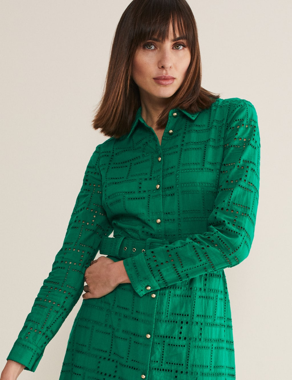 Pure Cotton Broderie Midi Shirt Dress image 3