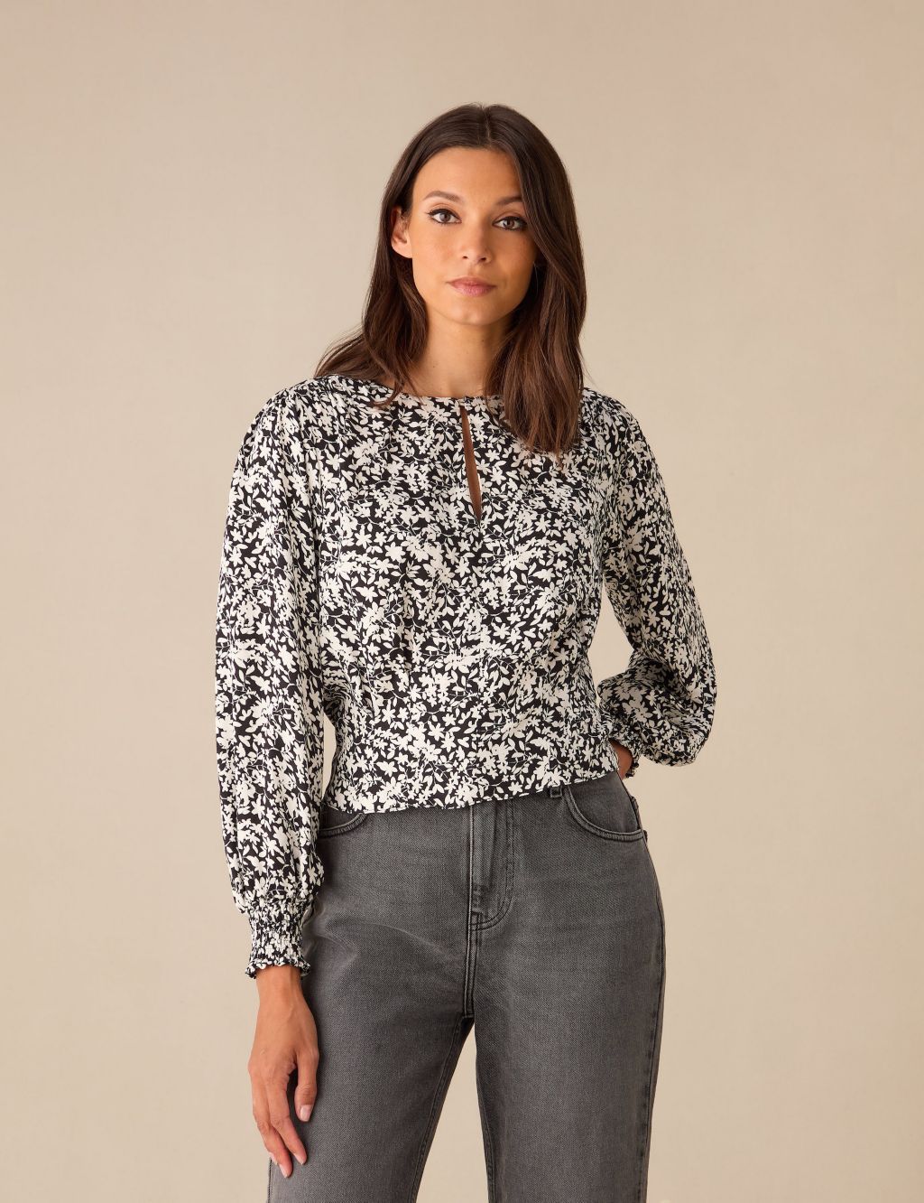 Floral Shirred Detail Relaxed Blouse