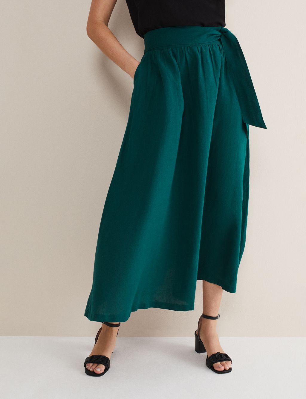 Pure Linen Belted Maxi Utility Skirt image 2