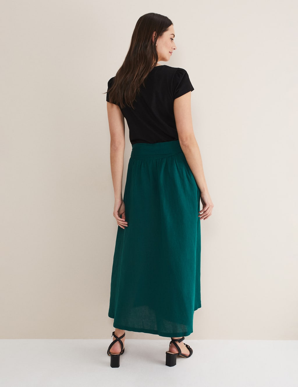 Pure Linen Belted Maxi Utility Skirt image 3