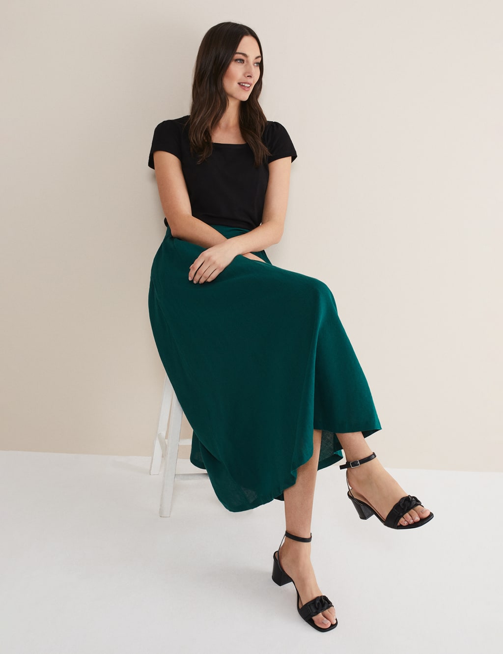 Pure Linen Belted Maxi Utility Skirt image 4