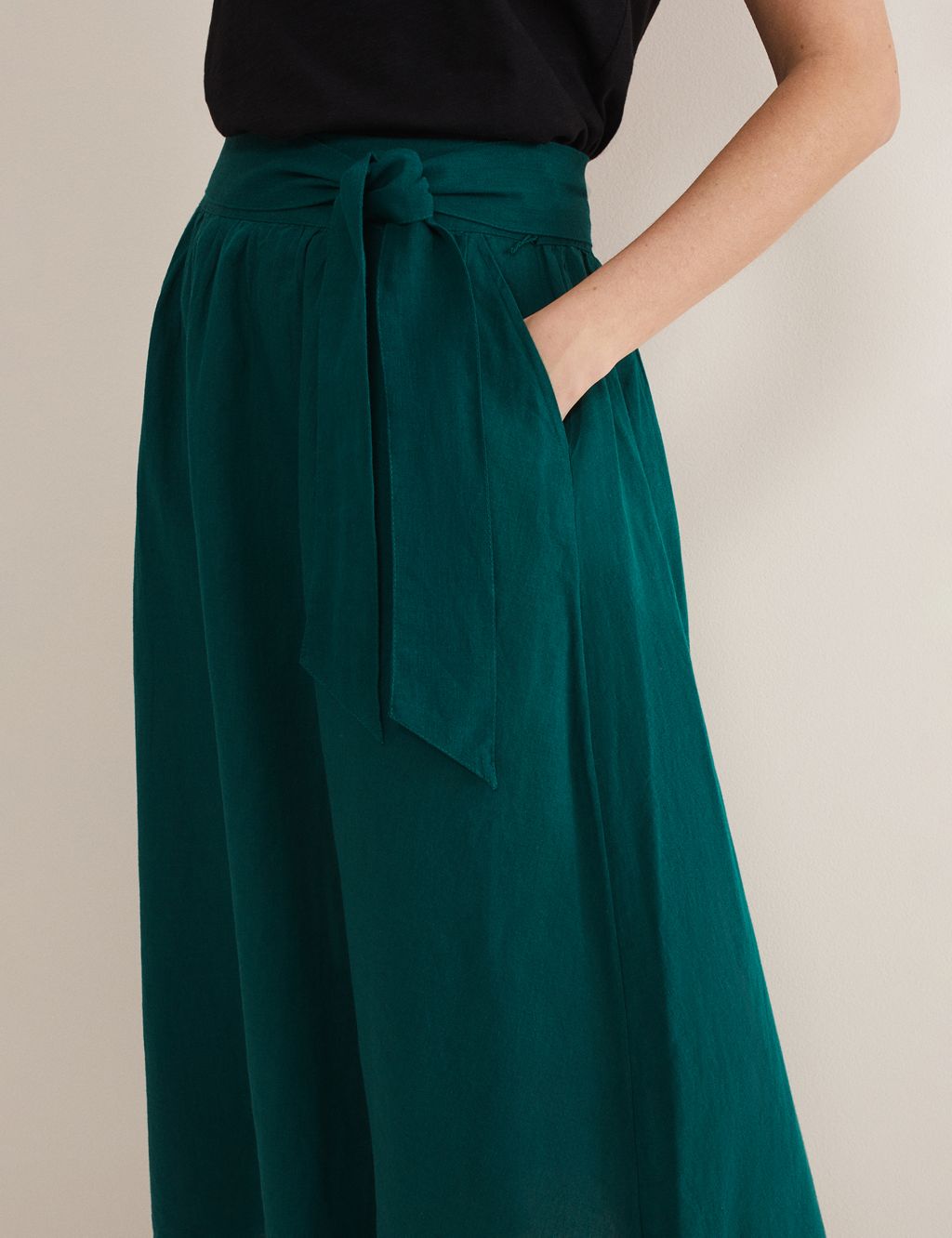 Pure Linen Belted Maxi Utility Skirt image 5