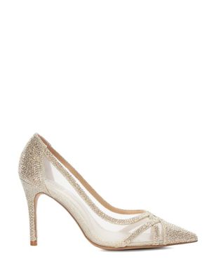 Dune London Womens Glitter Slip On Stiletto Heel Court Shoes - 3 - Gold, Gold