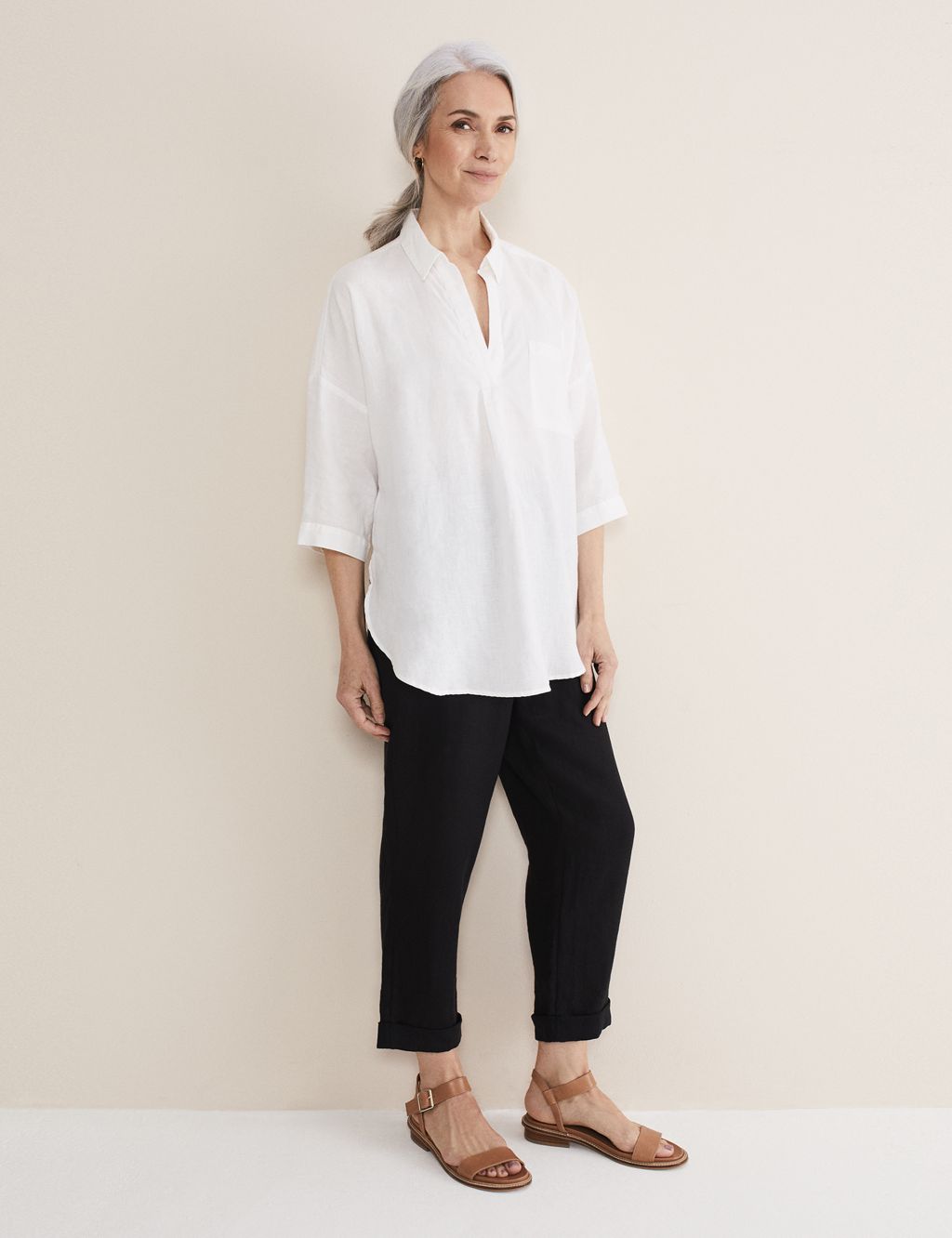 Pure Linen Collared V-Neck Relaxed Shirt image 4