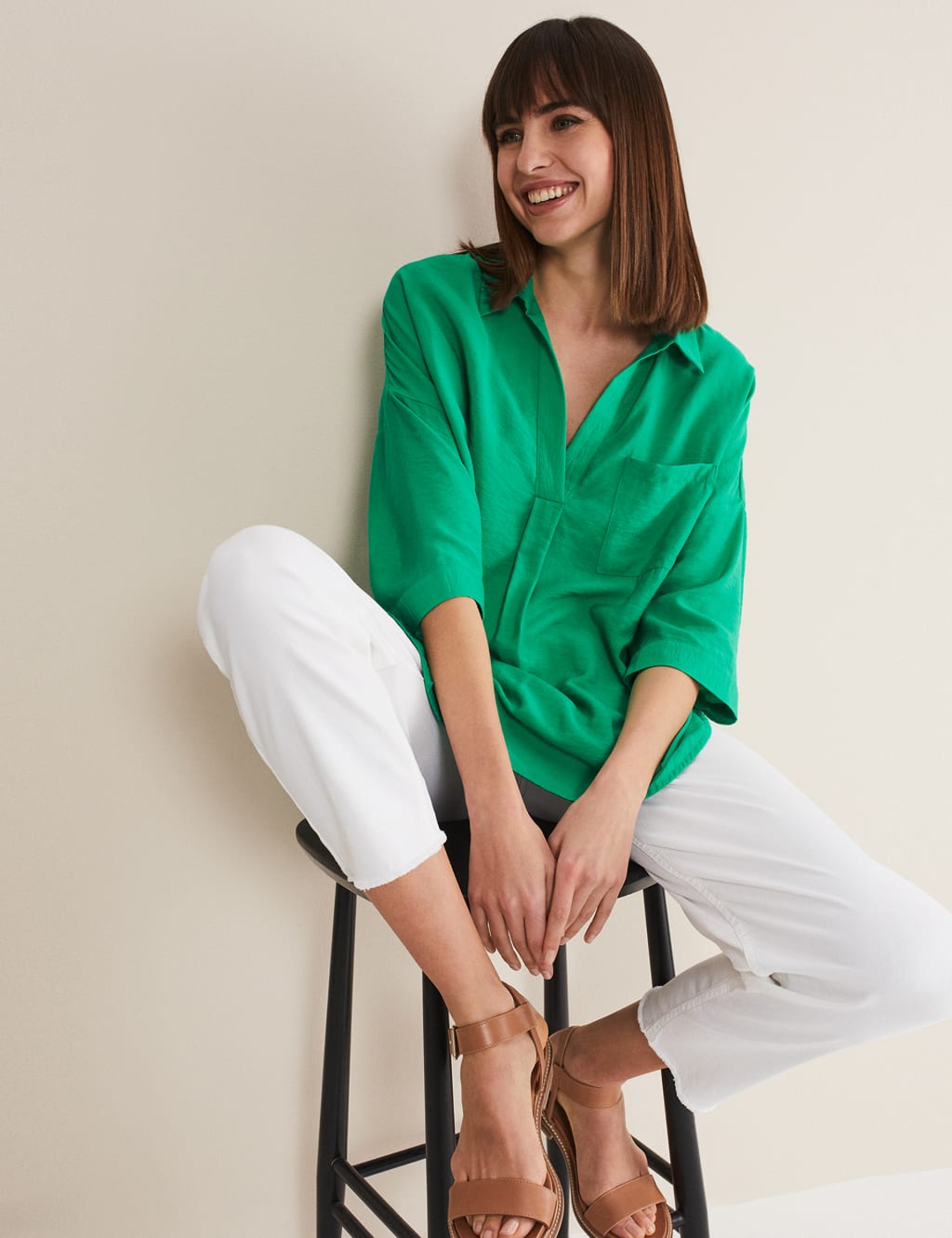 Collared V-Neck Relaxed Longline Shirt image 2