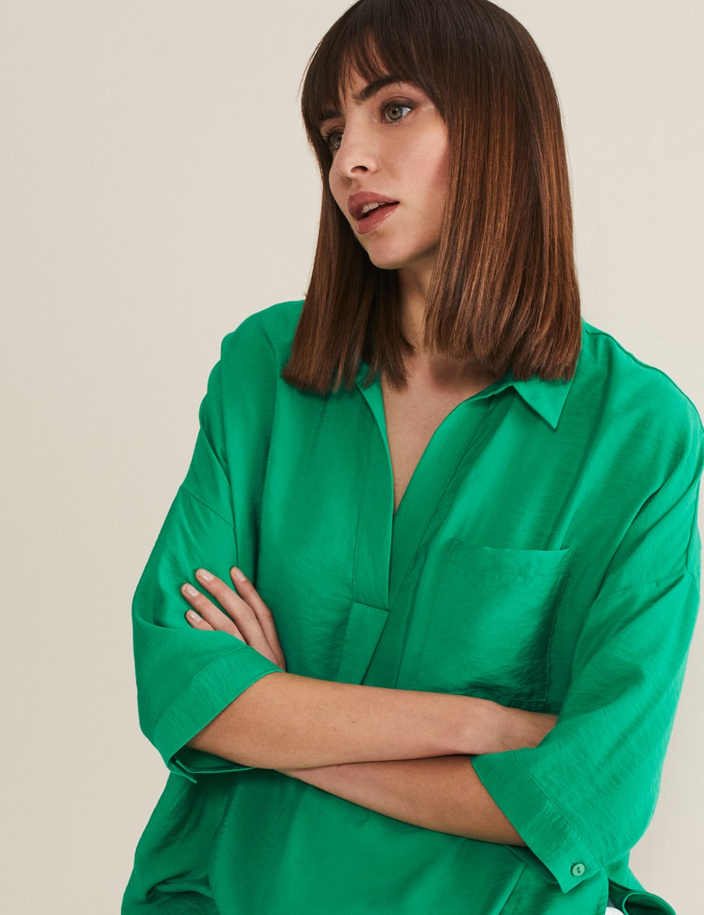 Collared V-Neck Relaxed Longline Shirt image 3