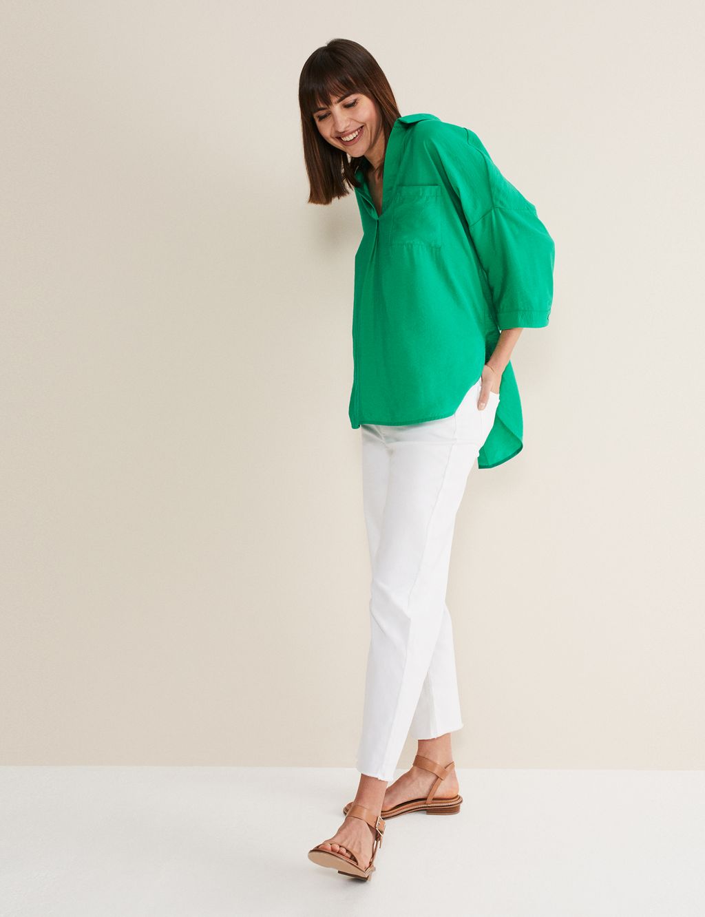 Collared V-Neck Relaxed Longline Shirt image 5