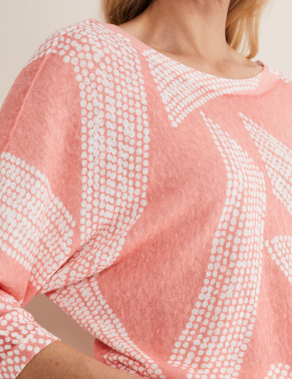 Linen Rich Patterned Slash Neck Knitted Top image 4