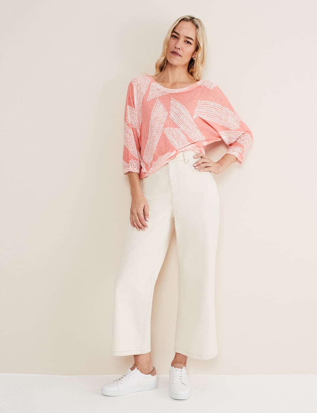 Linen Rich Patterned Slash Neck Knitted Top image 6