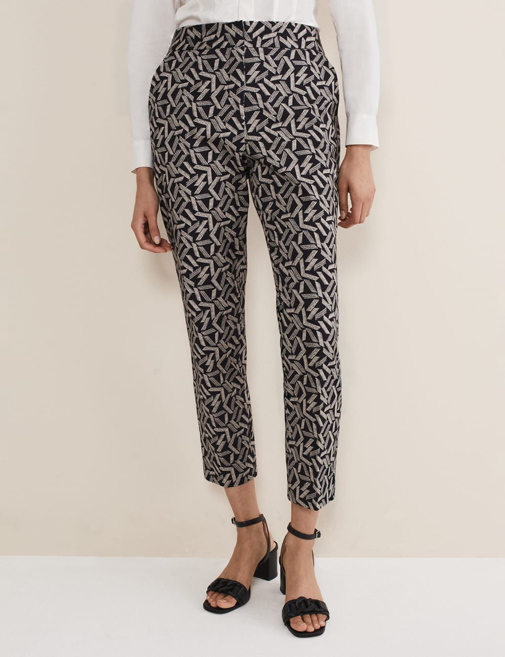 Cotton Rich Printed Slim Fit Trousers image 1