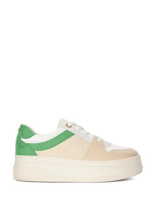 Dune London Womens Leather Lace Up Flatform Trainers - 8 - Green, Green