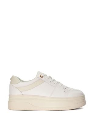 Dune London Womens Leather Lace Up Flatform Trainers - 6 - White, White