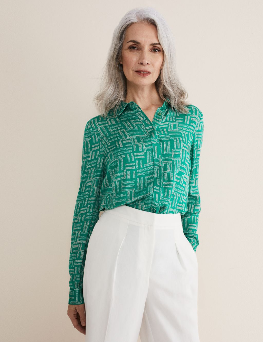 Printed Collared Button Through Blouse image 1