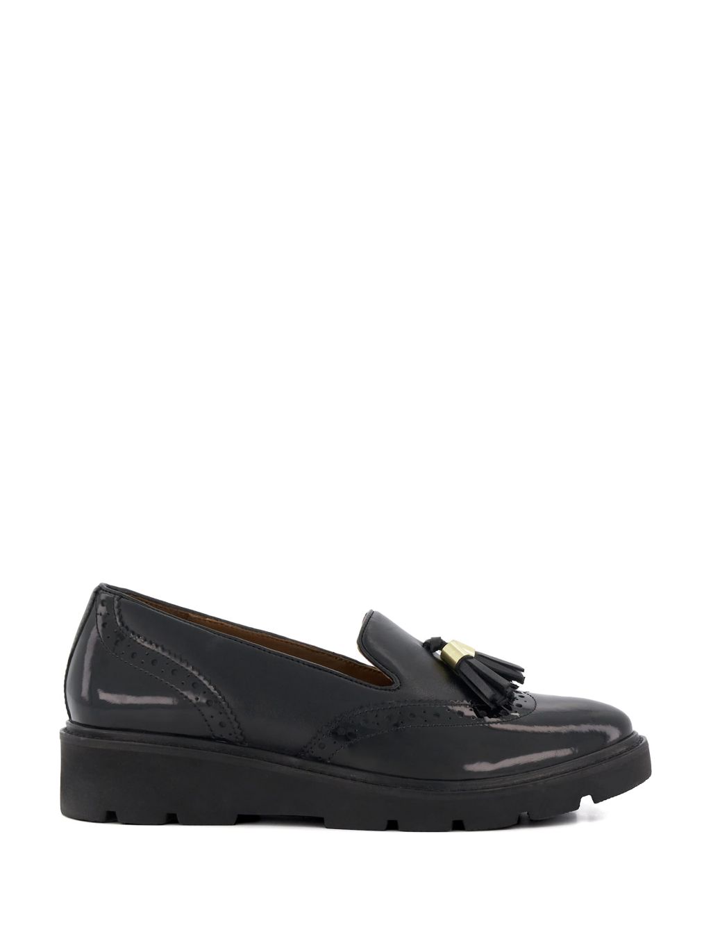 Leather Tassel Slip On Wedge Loafers image 1