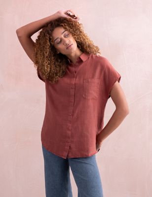 Celtic & Co. Womens Pure Linen Collared Button Through Shirt - 14, Red