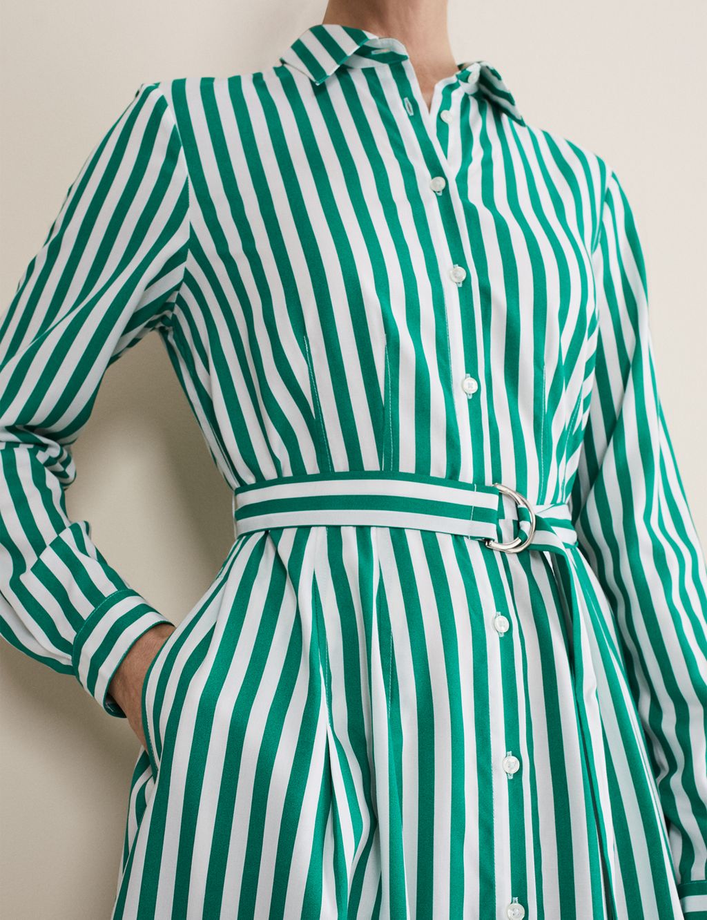 Striped Belted Midi Shirt Dress image 4