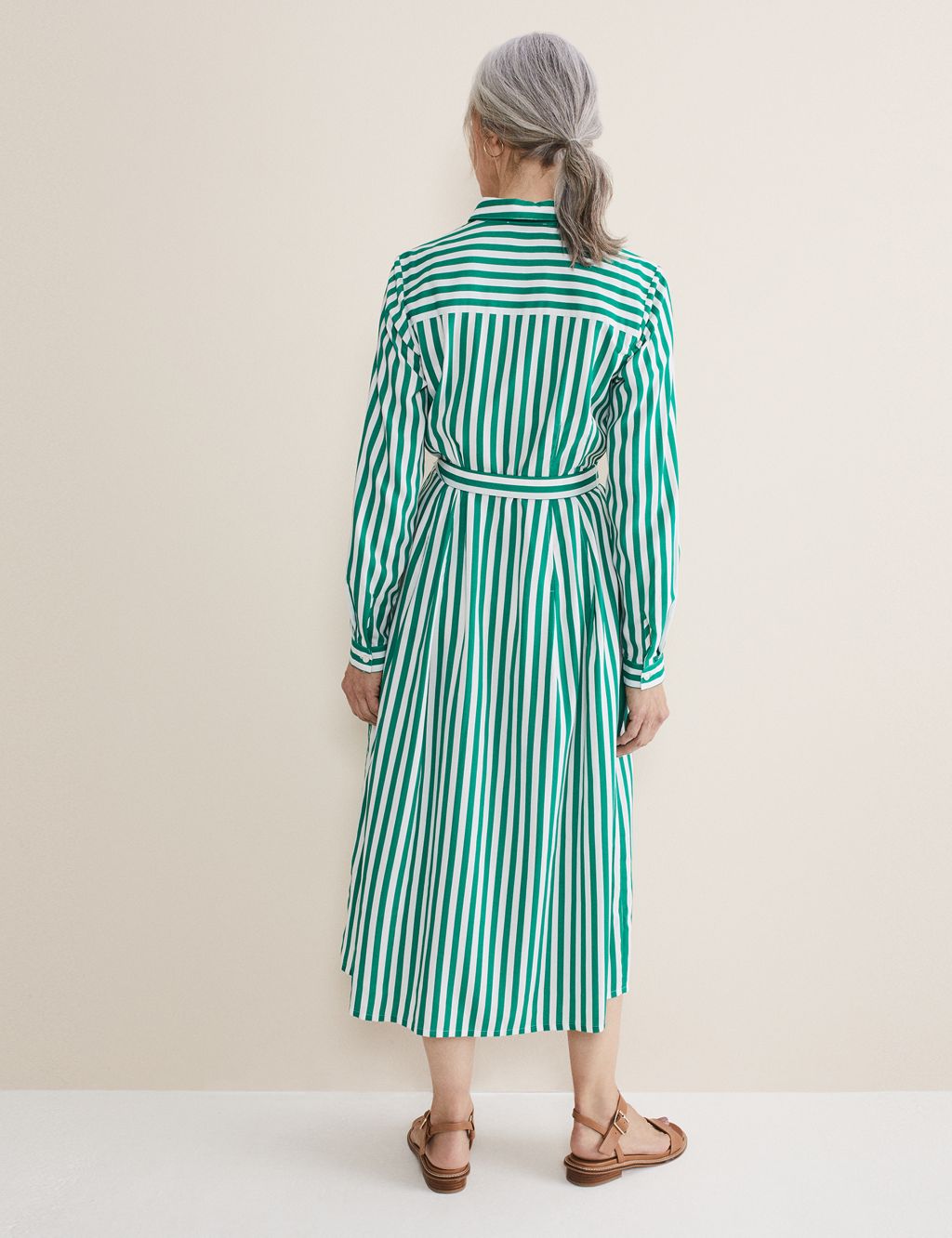 Striped Belted Midi Shirt Dress image 6