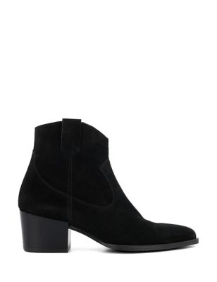 Dune London Women's Suede Cow Boy's Block Heel Ankle Boots - 8 - Black, Black