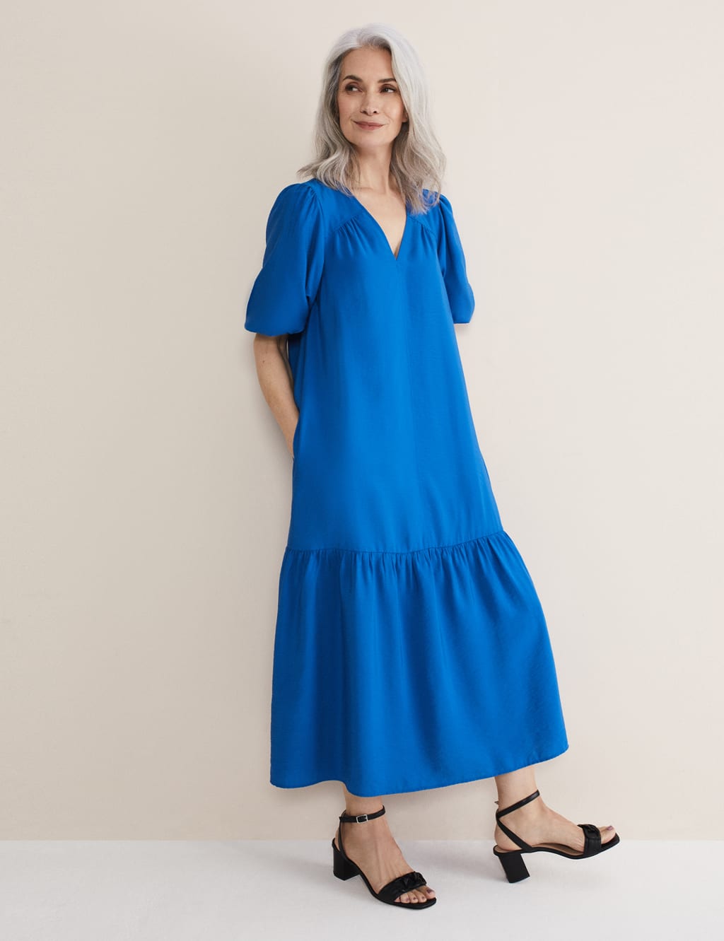 V-Neck Midi Tiered Dress image 1