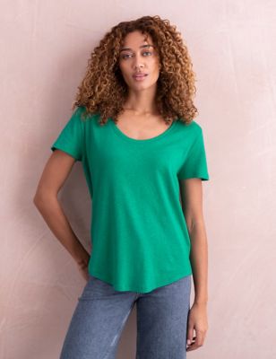Celtic & Co. Womens Linen Blend Textured Scoop Neck T-Shirt - 8 - Emerald, Emerald