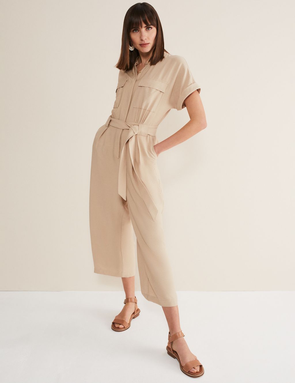 Belted Cropped Utility Jumpsuit image 1