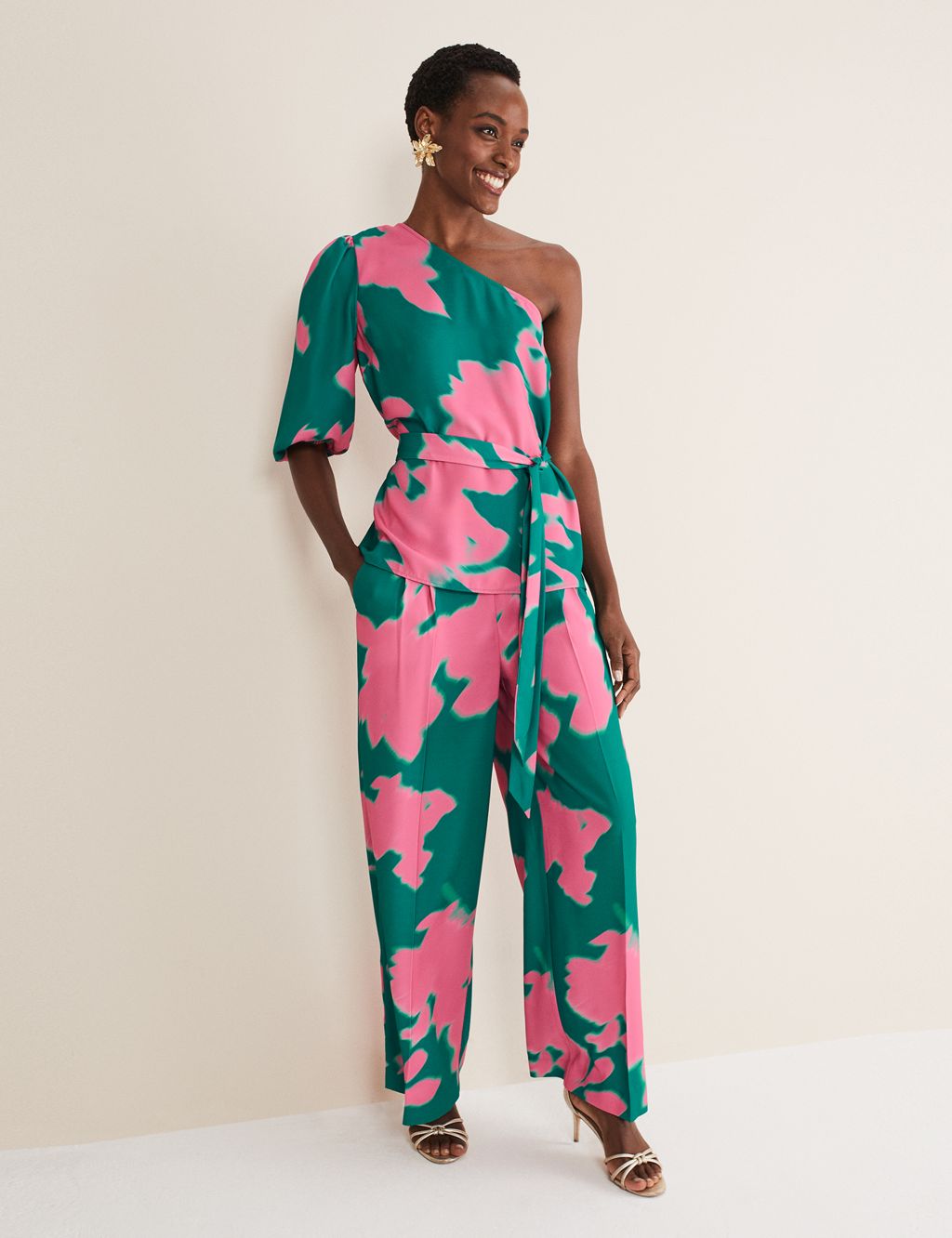 Printed Pleat Front Wide Leg Trousers image 5