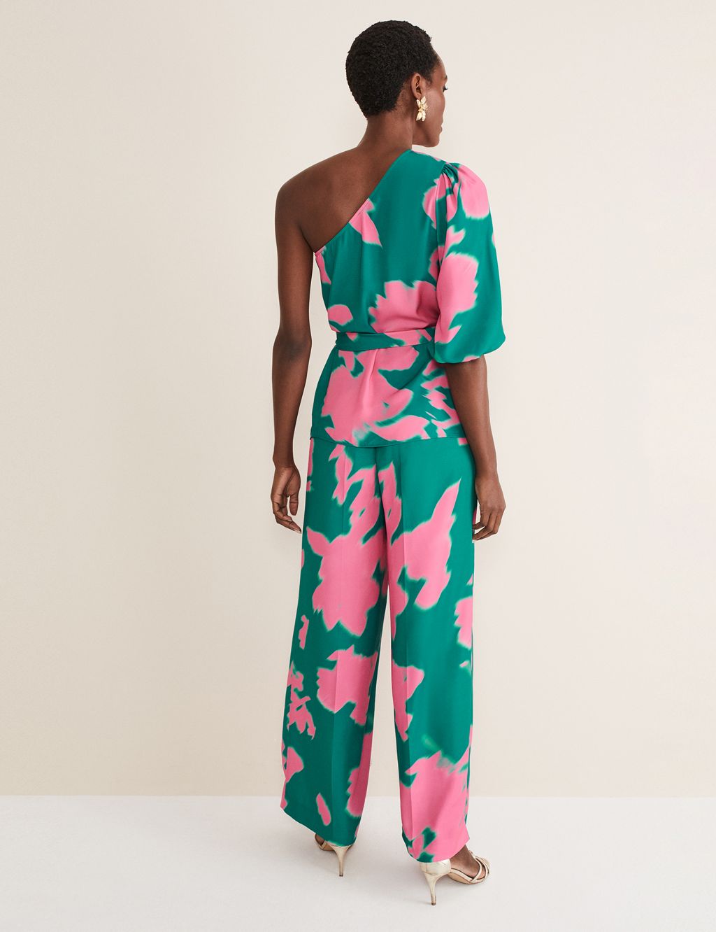 Printed Pleat Front Wide Leg Trousers image 5