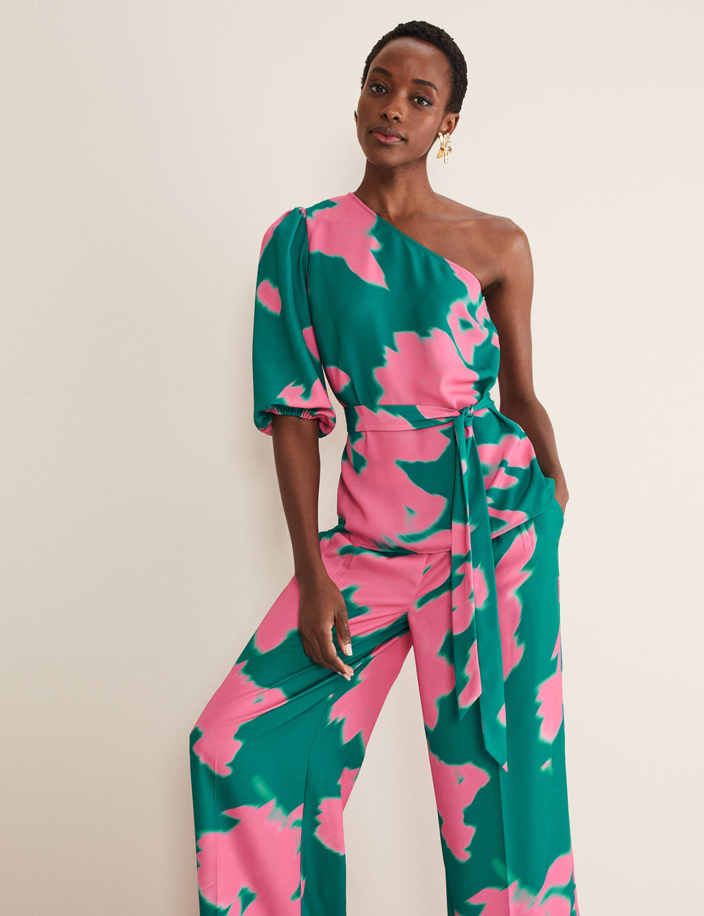 Printed One Shoulder Puff Sleeve Blouse image 2