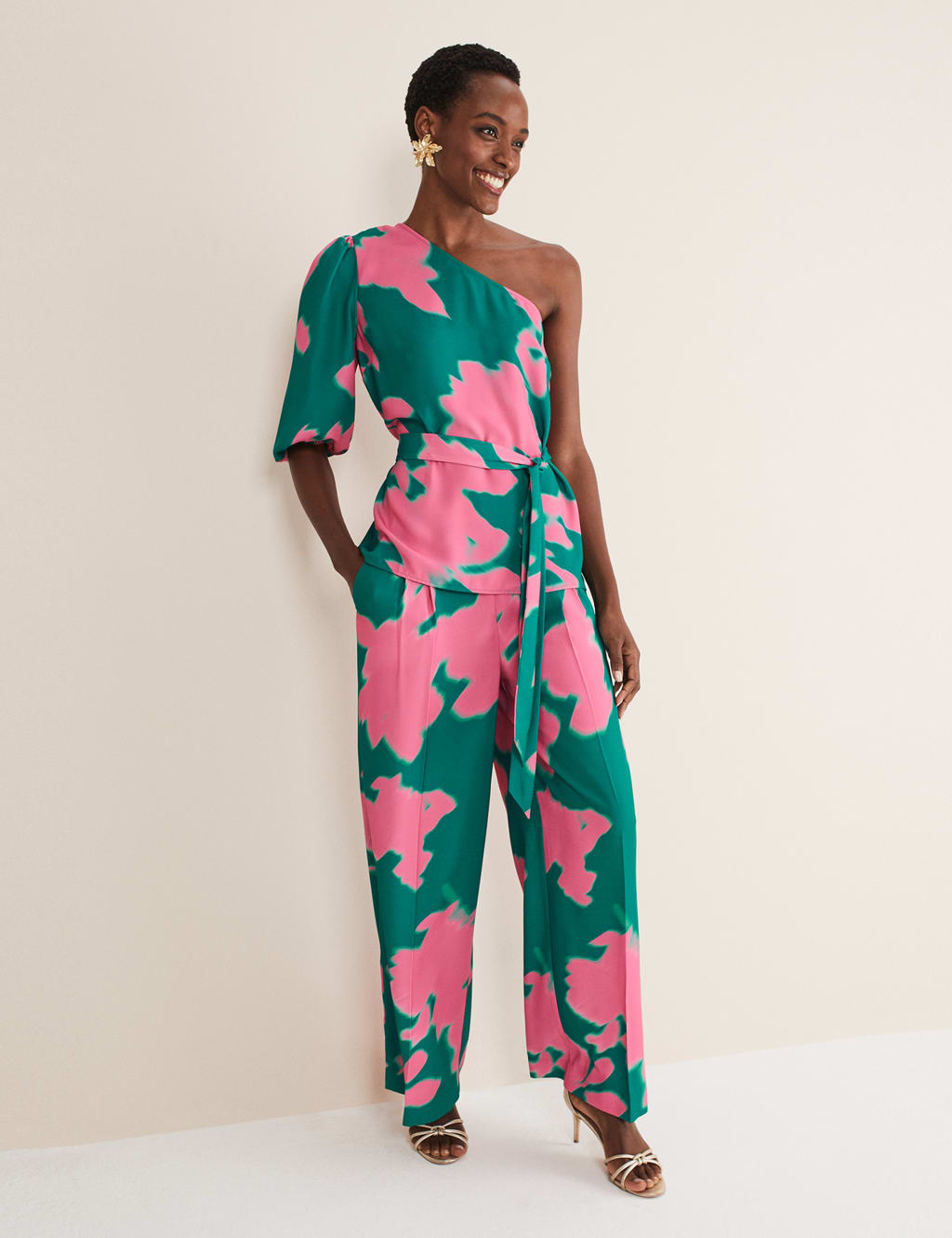Printed One Shoulder Puff Sleeve Blouse image 3
