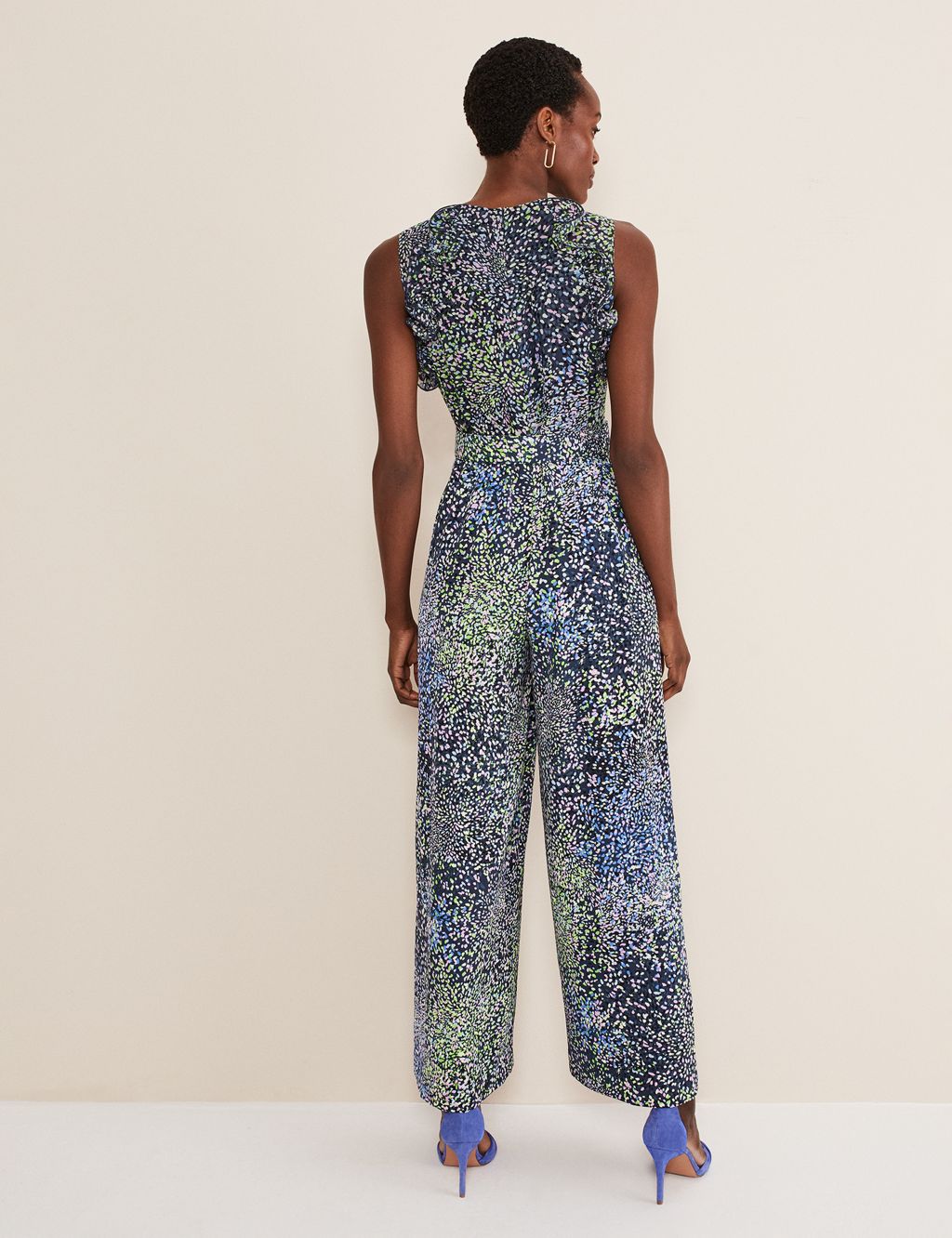 Printed Belted Sleeveless Wide Leg Jumpsuit image 3