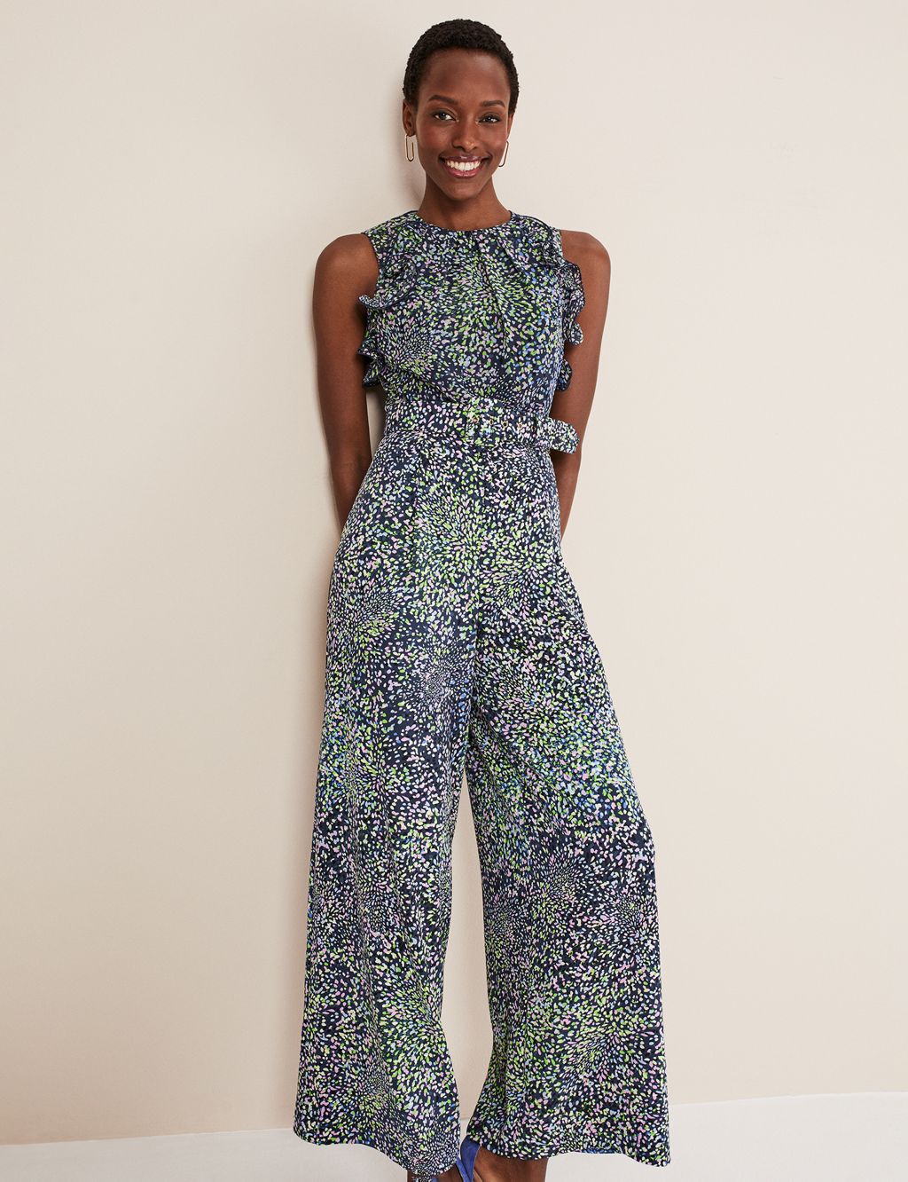 Printed Belted Sleeveless Wide Leg Jumpsuit image 4
