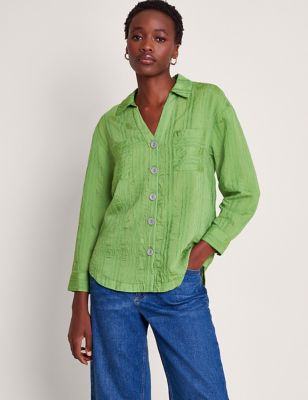 Monsoon Women's Textured Collared Shirt - Green, Green