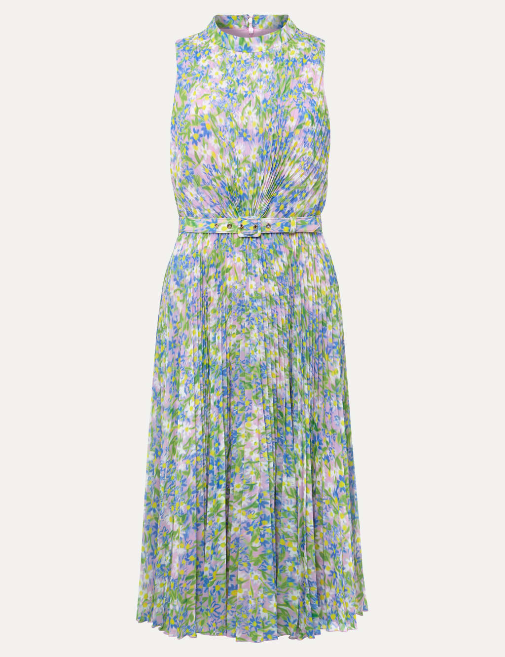 Floral High Neck Pleated Midi Waisted Dress image 2