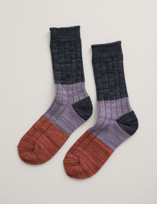 Seasalt Cornwall Women's Cotton Rich Ribbed Ankle High Socks - Purple Mix, Purple Mix