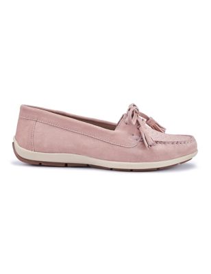 Hotter Womens Bay Wide Fit Suede Slip On Flat Loafers - 5.5 - Medium Pink, Medium Pink,Navy Mix