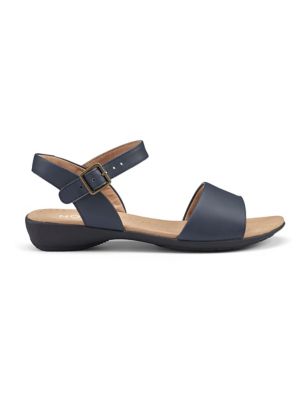 Hotter Women's Wide Fit Leather Ankle Strap Flat Sandals - 4 - Navy, Navy,Gold