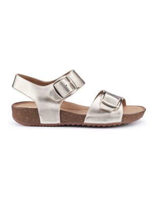 Hotter Women's Tourist Leather Buckle Flat Sandals - 6 - Gold, Gold,White