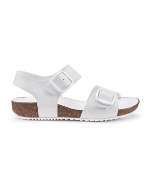 Hotter Womens Tourist Leather Buckle Flat Sandals - 4.5 - White, White,Gold