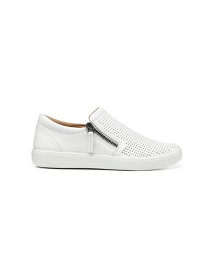 Hotter Womens Daisy Extra Wide Fit Leather Zip Trainers - 4.5 - White, White