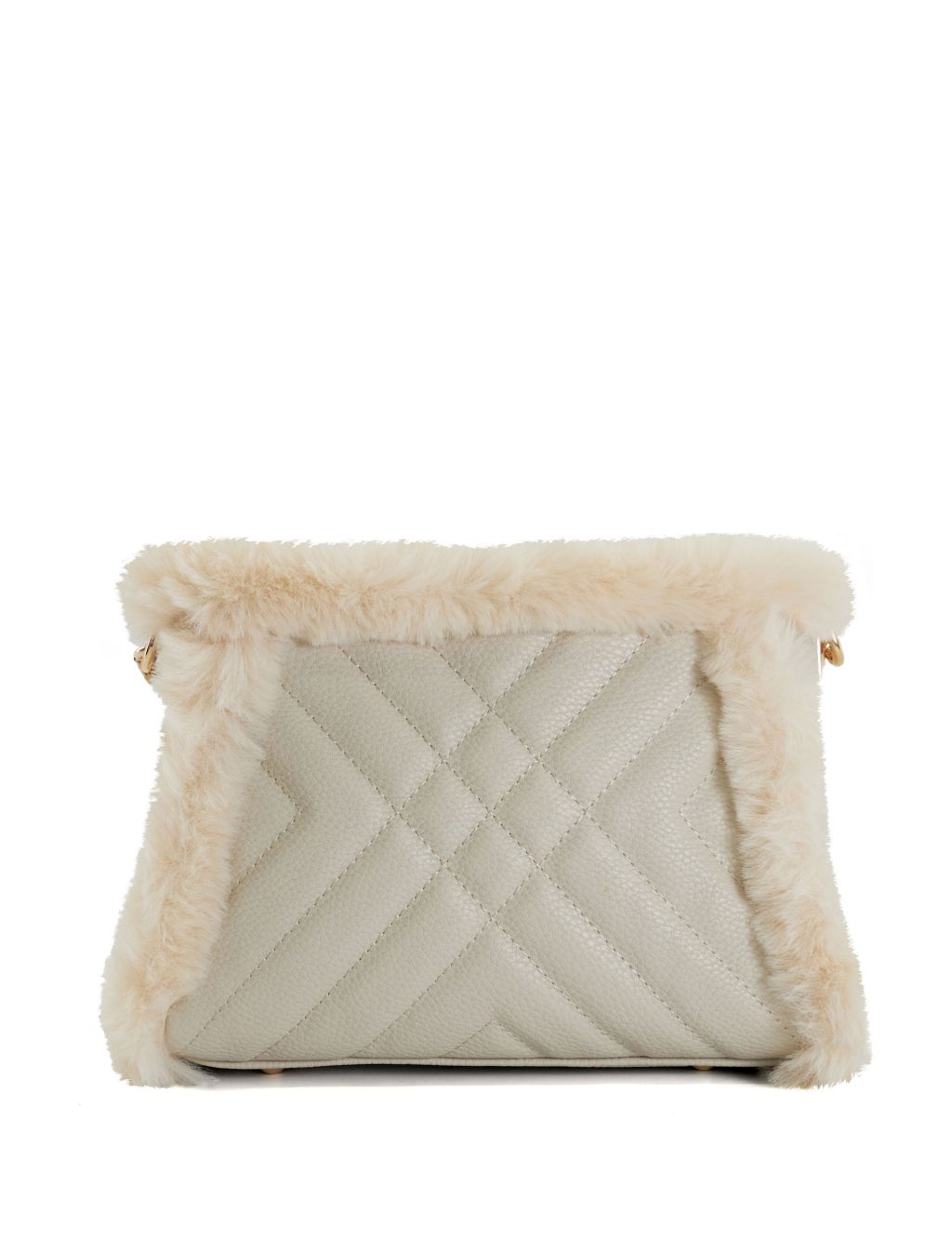 Faux Fur Trim Quilted Cross Body Bag image 3